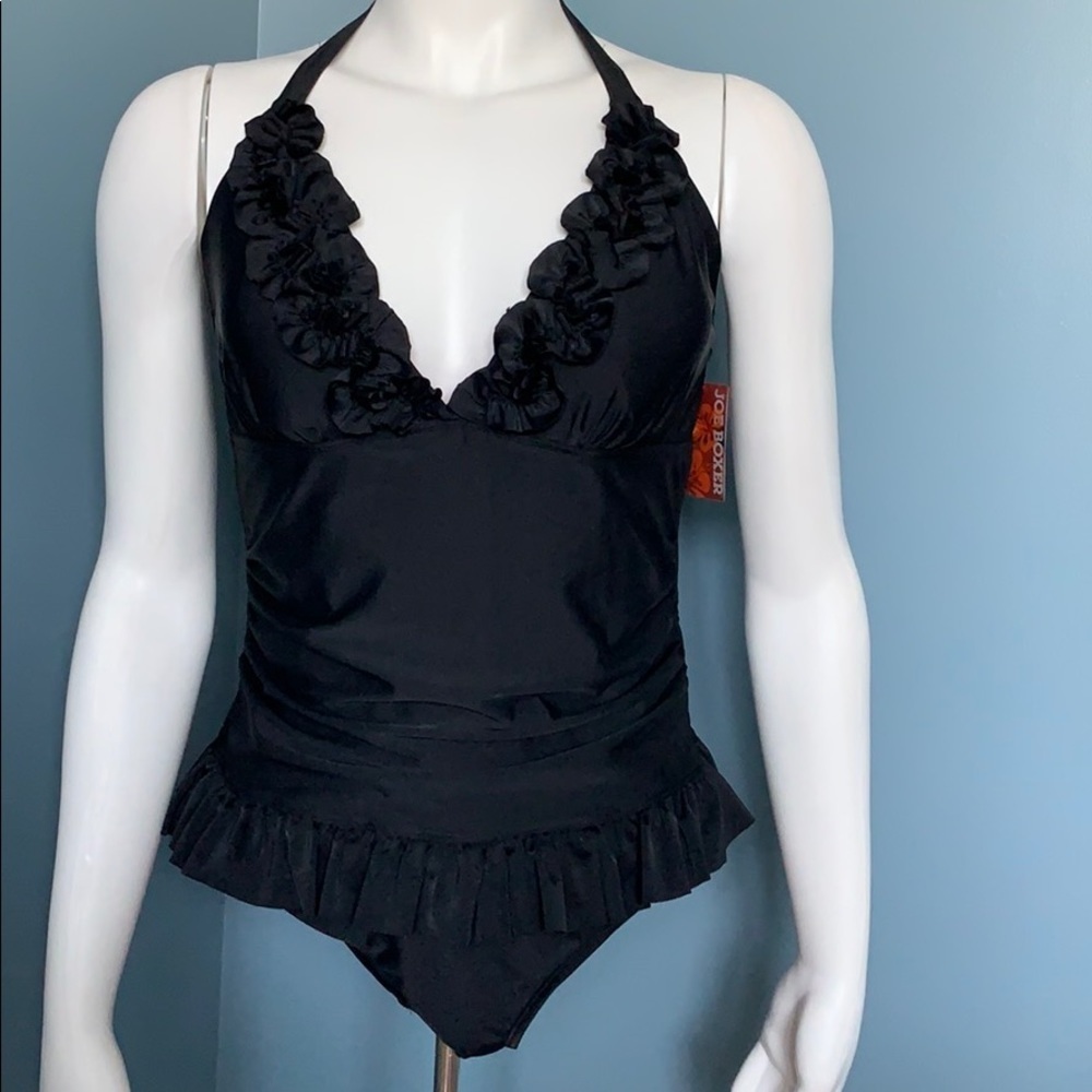 Joe Boxer Black Halter Ruffle One Piece Swimsuit